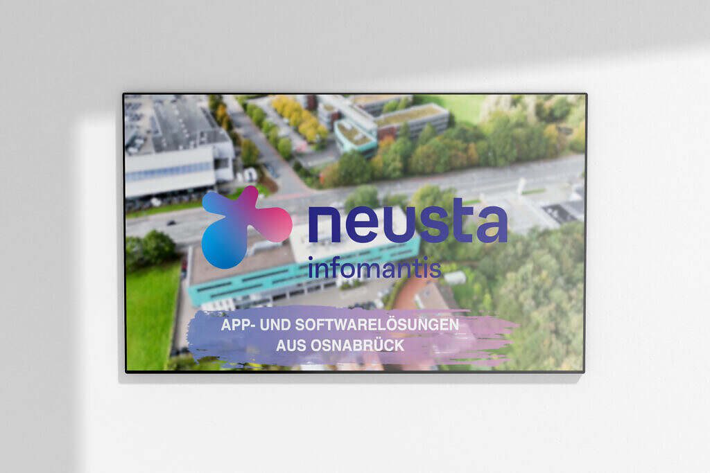Das Bild zeigt das "neusta infomantis"-Logo mit dem Slogan "App- und Softwarelösungen aus Osnabrück".