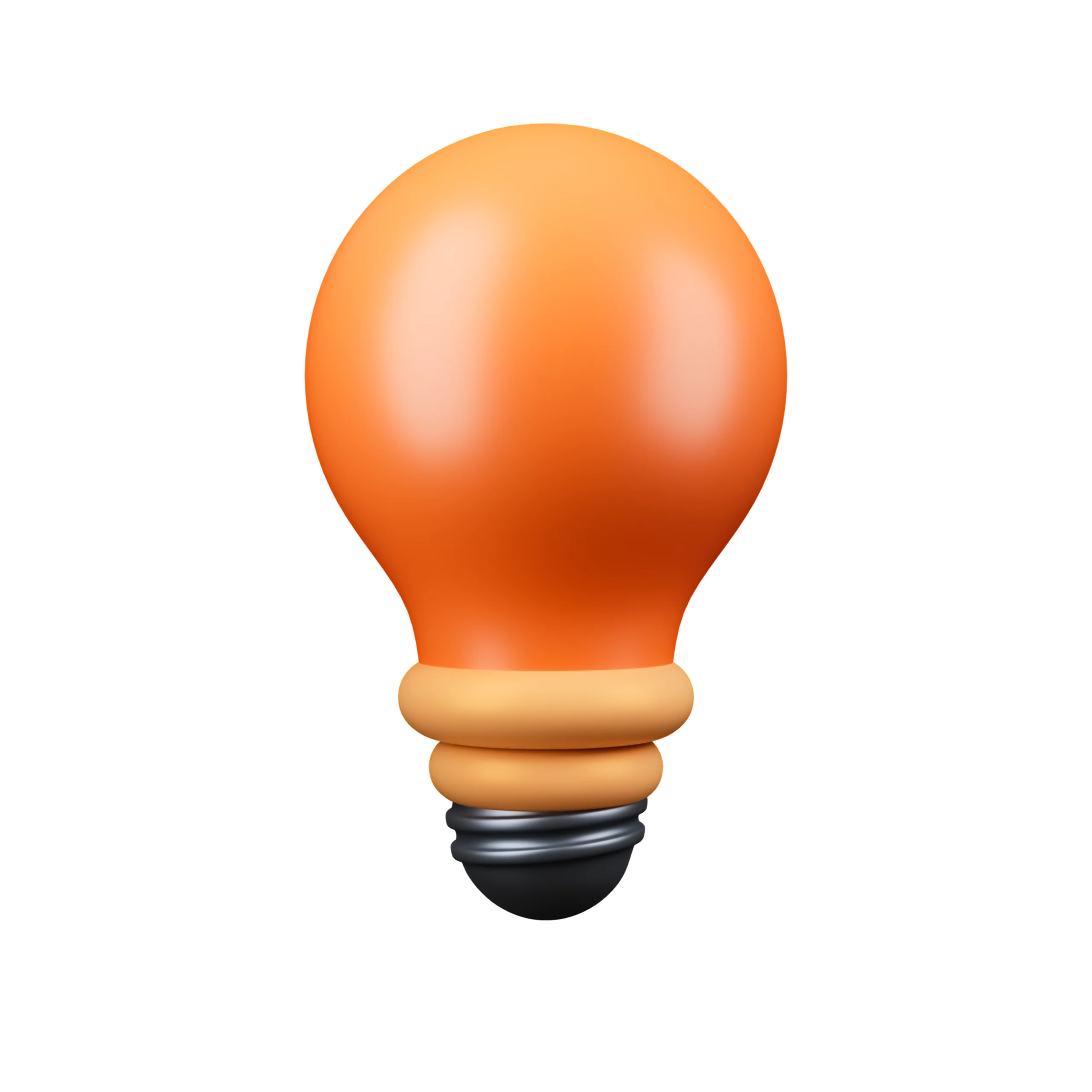 Eine stilisierte, orange Glühbirne symbolisiert Kreativität und Inspiration auf einem hellen Hintergrund.