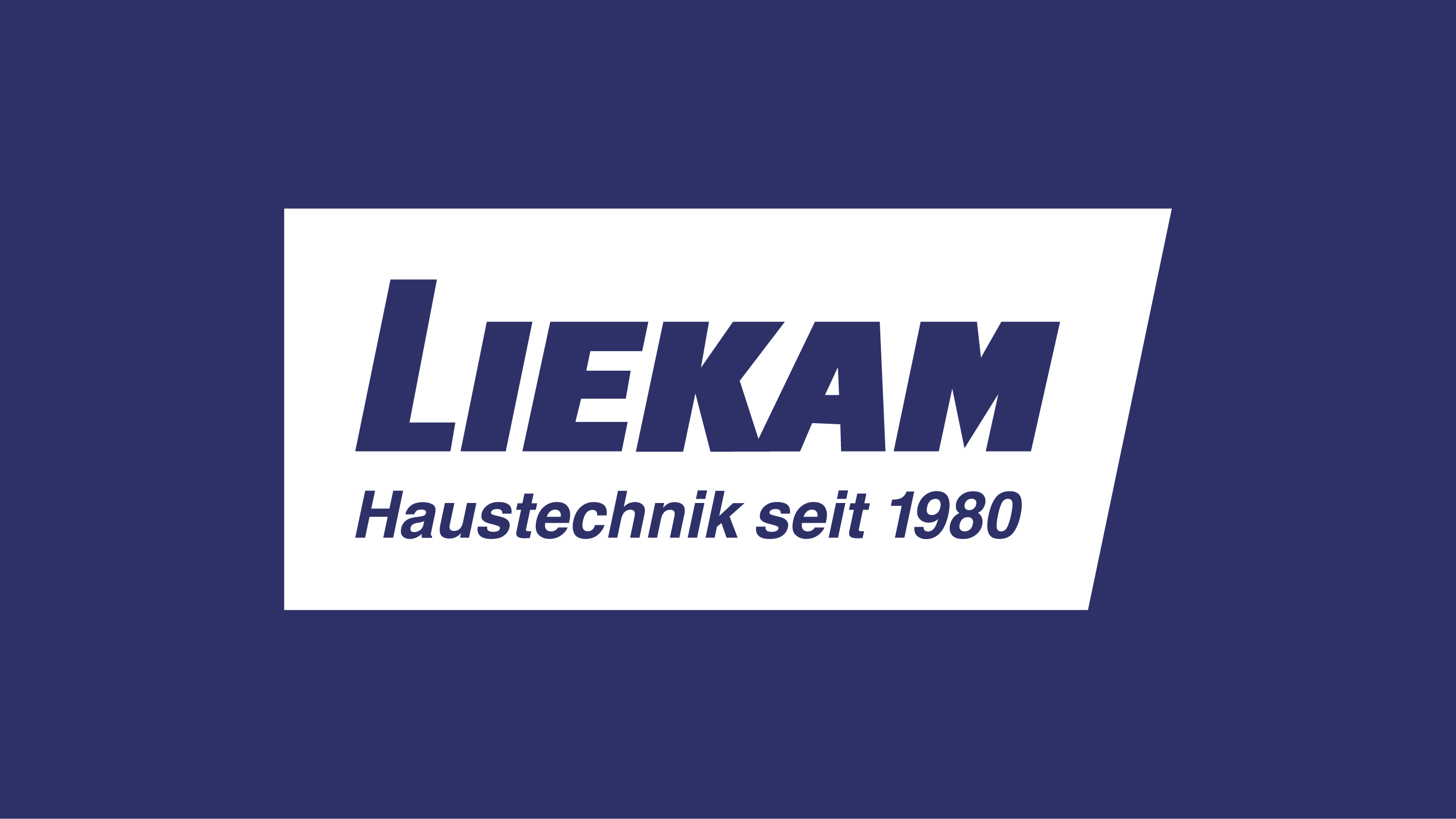 Logo von LIEKAM Haustechnik auf dunkelblauem Hintergrund, weißer Text: "LIEKAM Haustechnik seit 1980".