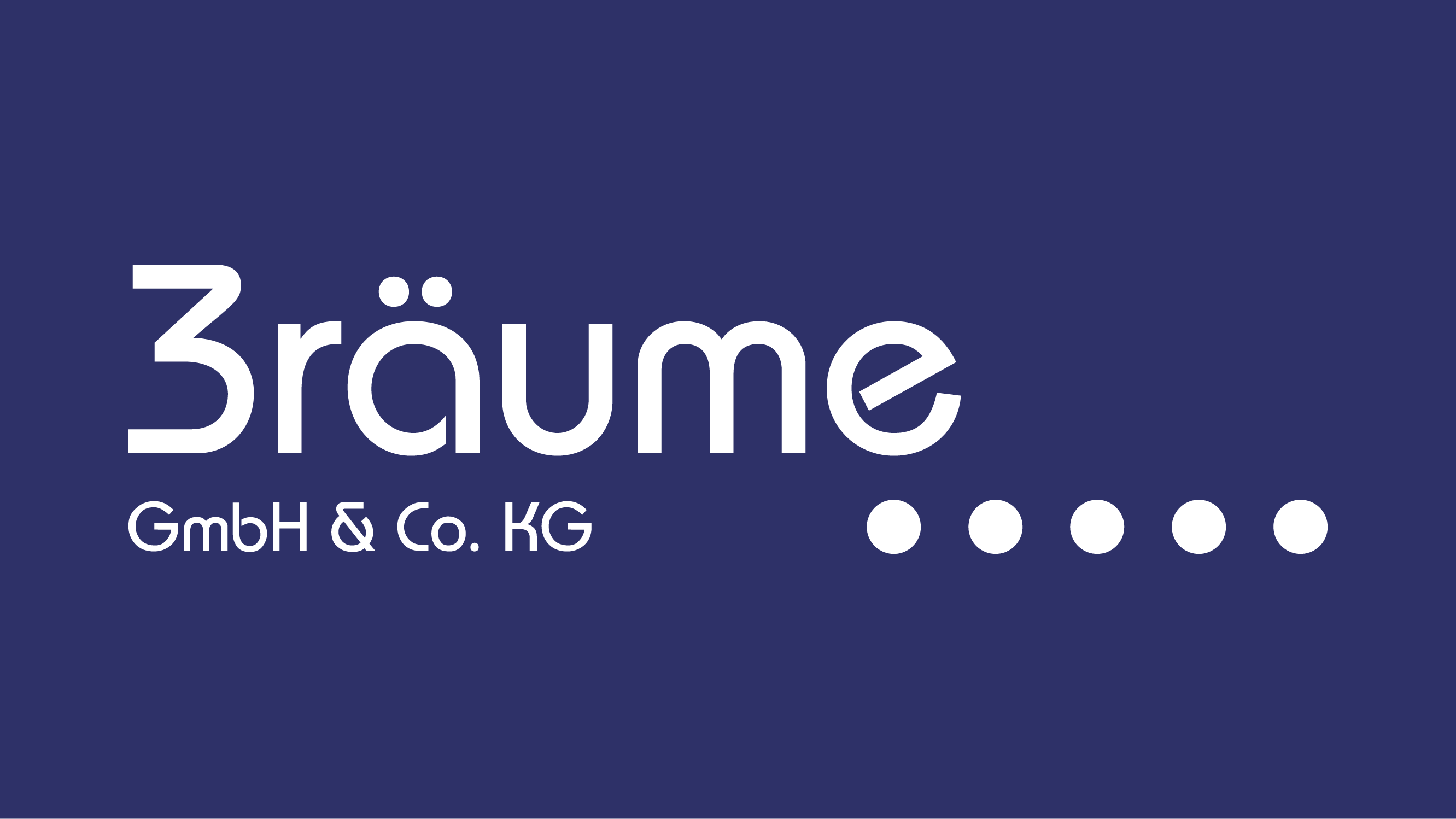 Logo auf dunkelblauem Hintergrund: "3räume GmbH & Co. KG" in Weiß mit fünf weißen Punkten.