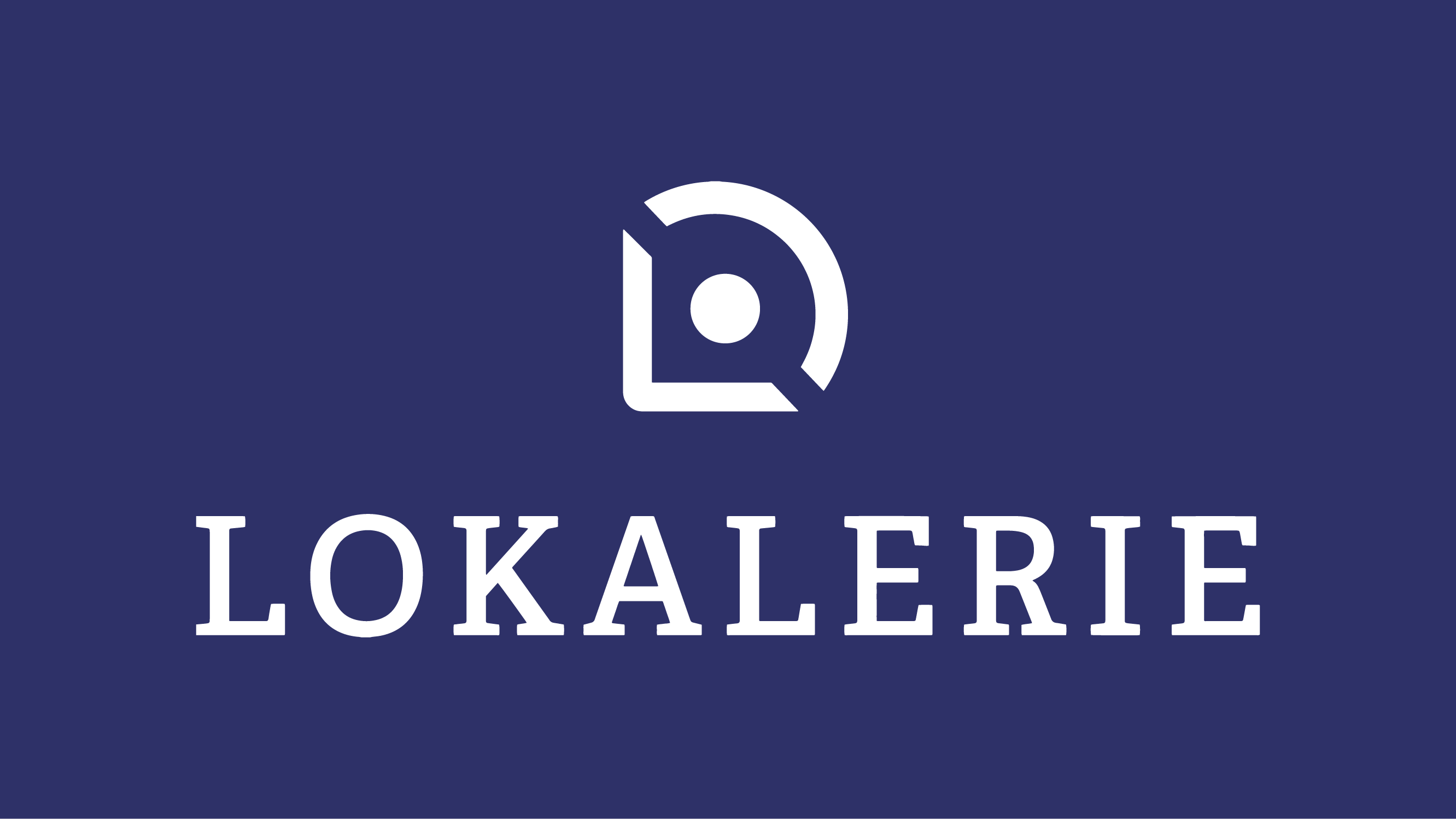 Logo von "LOKALERIE" in Weiß auf dunkelblauem Hintergrund, bestehend aus Kreis und L-Form.