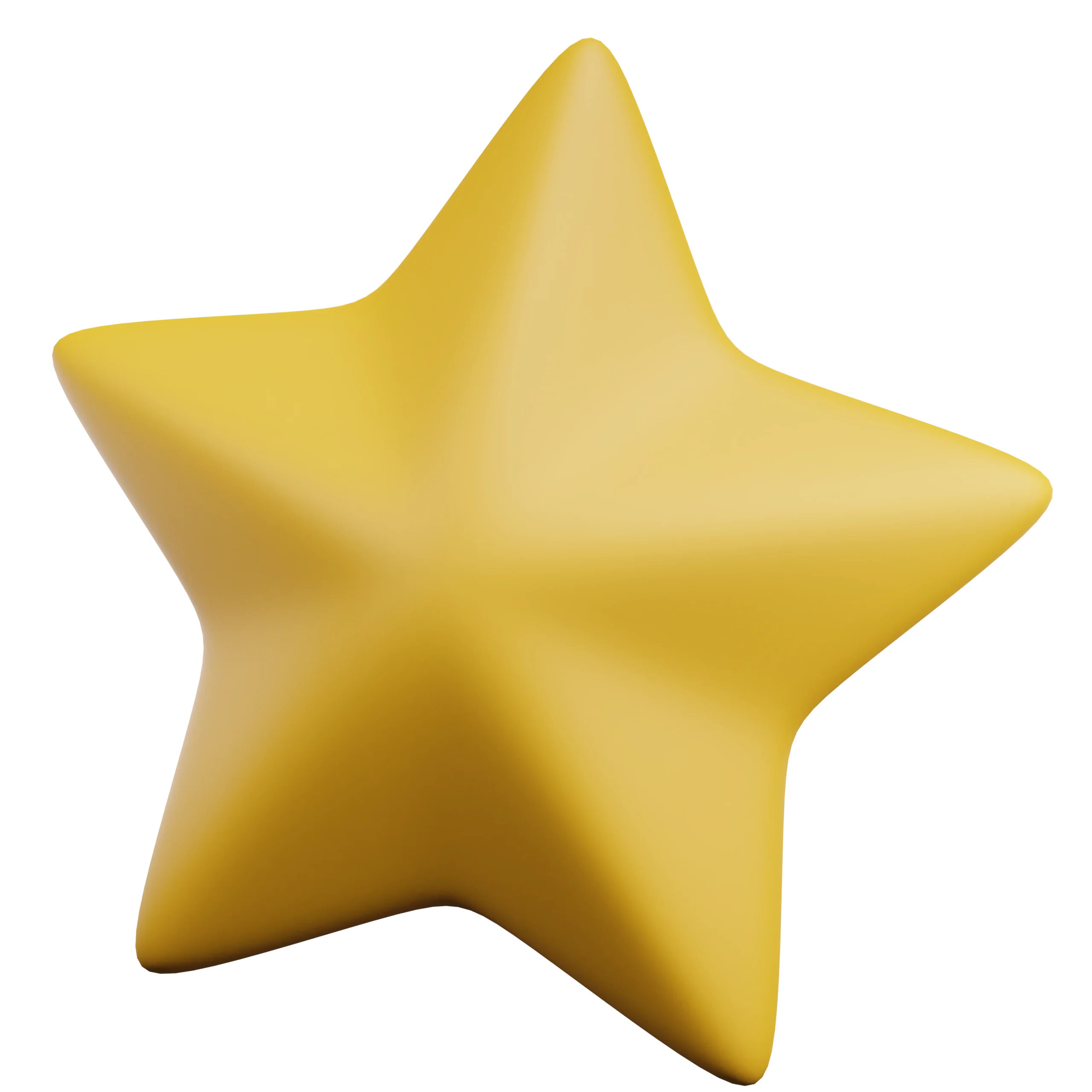 Ein leuchtend gelber, dreidimensionaler Stern mit fünf Zacken auf glatter Oberfläche.