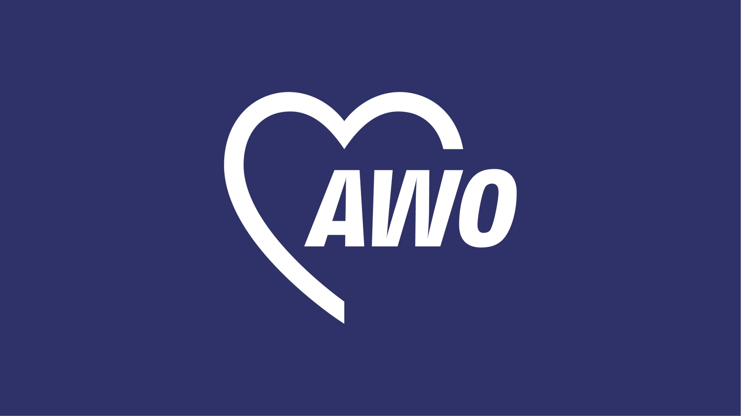 Ein weißes Herz mit "AWO" auf dunkelblauem Hintergrund, symbolisiert Fürsorge und soziale Verantwortung.